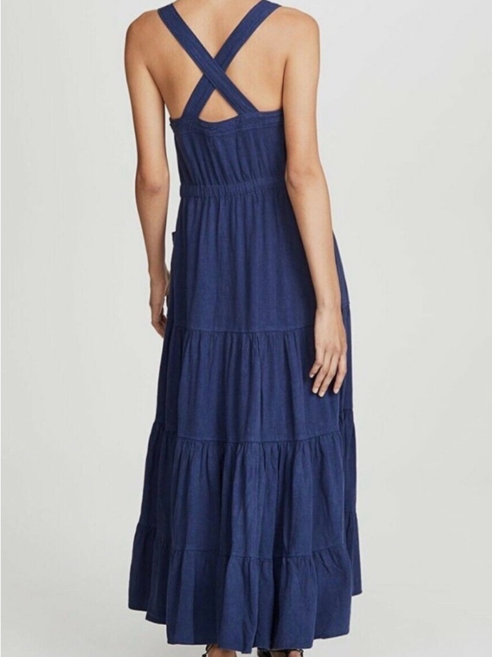 Free People Catch The Breeze Navy Button-Tie Tiered Maxi Dress - Picture 2 of 11